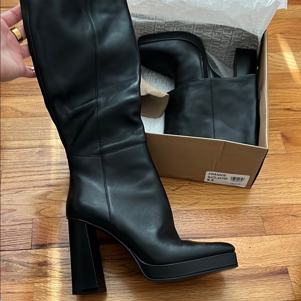 Steve Madden Black Leather Knee-High Boots
